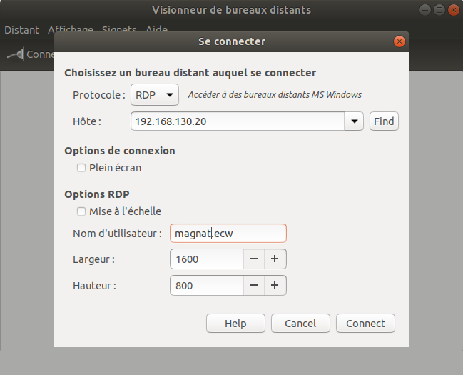 Connection RDP vers beta